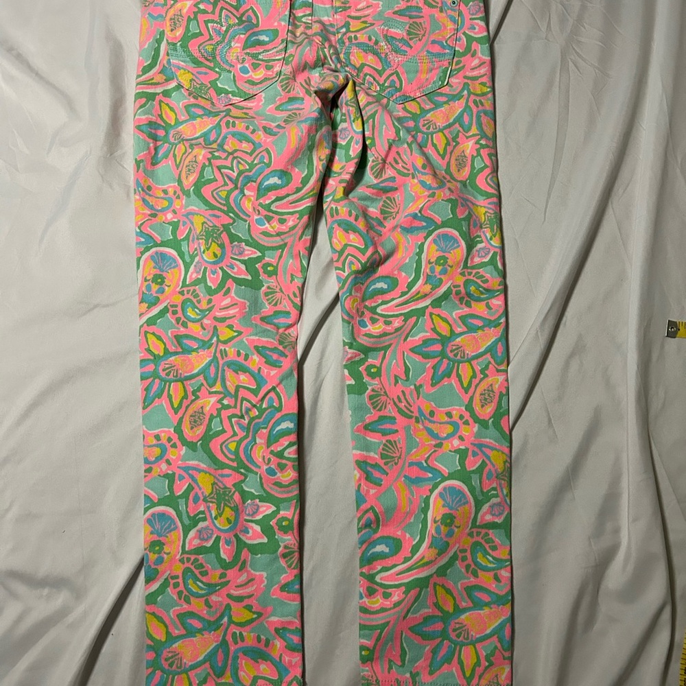 Lilly Pulitzer Womens Worth Skinny Mini Jeans Size 4 Pink Green Floral Paisley - Picture 2 of 12